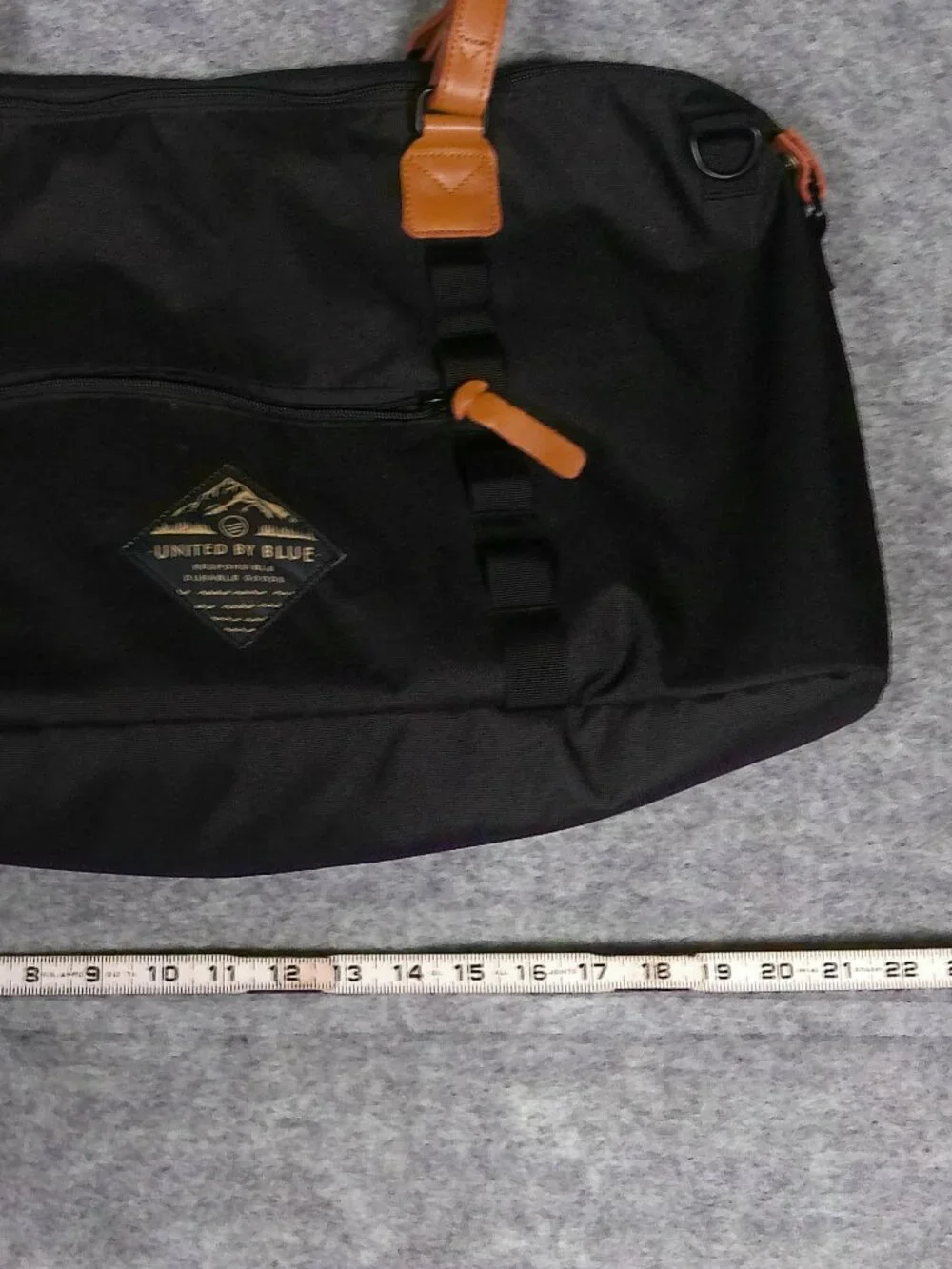 United By Blue Weekender Duffel Bag Black Canvas Tan Handles Travel Carry On